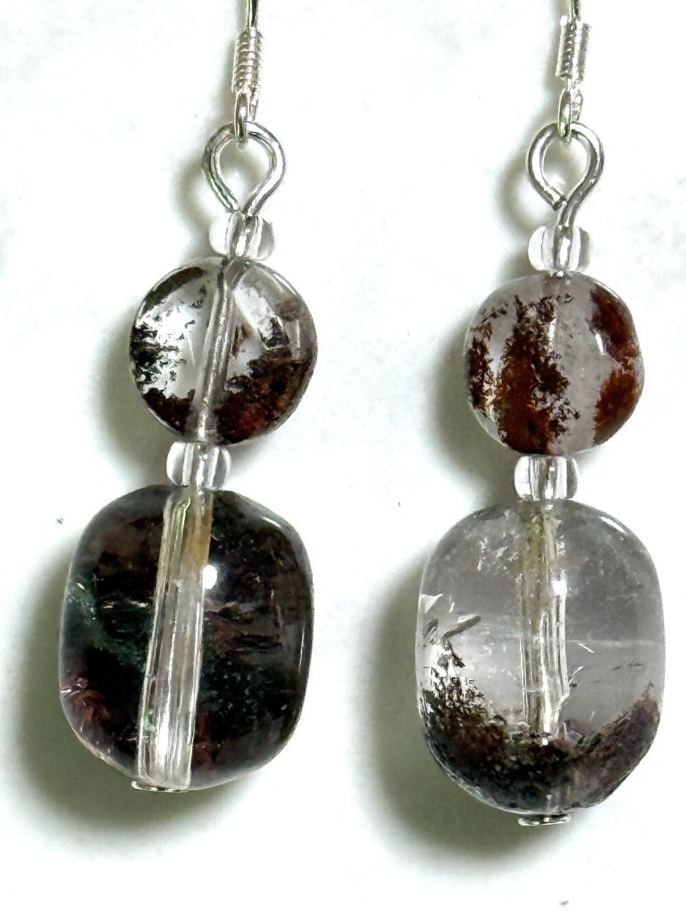 2/$20, Earthy Phantom Quartz Dangle Earrings, Gemstone & Sterling Silver Hooks